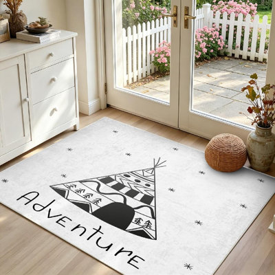 Tapis intérieur noir lavable à la machine, motif camouflage abstrait animal