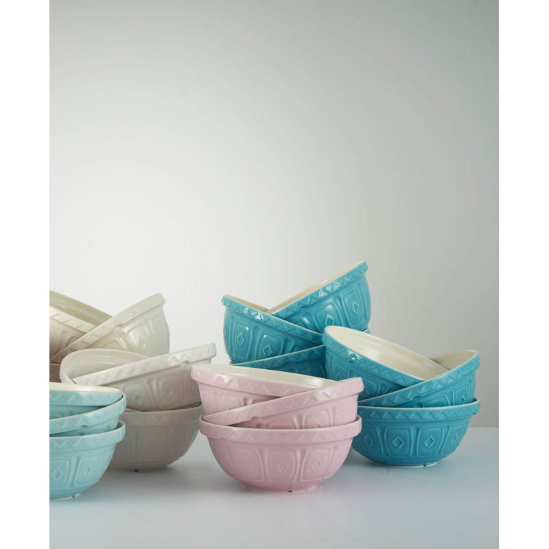 Turquoise Ceramic Mixing Bowl with Patterned Exterior, 14"