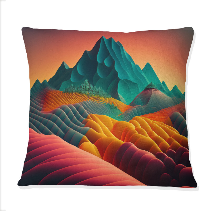 Coussin décoratif abstrait «Abstract Hills» en jaune et bleu I - montagnes