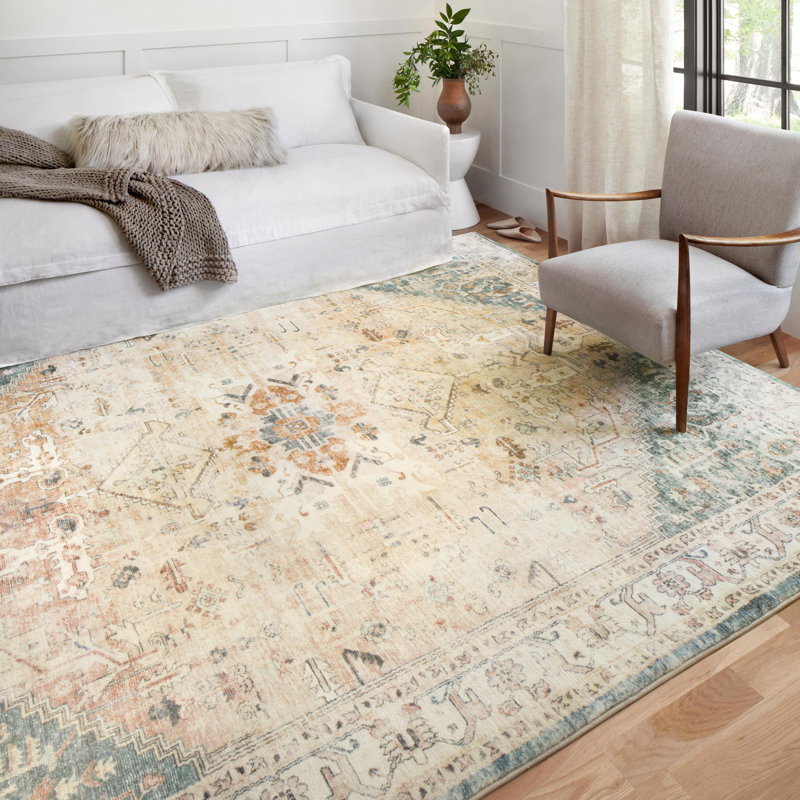 Tapis oriental argile / ivoire / bleu gris Sonny Mcclellan, Rectangle 5 pi x 7 pi 6 po