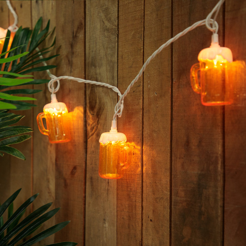10-Count Beer Mug Summer Outdoor Patio String Light Set 7.25ft White Wire
