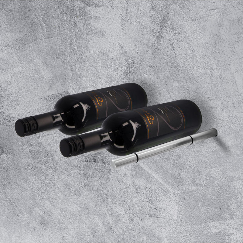 2 Bottle Wall Mounted Wine Bottle Rack, Brushed Aluminum