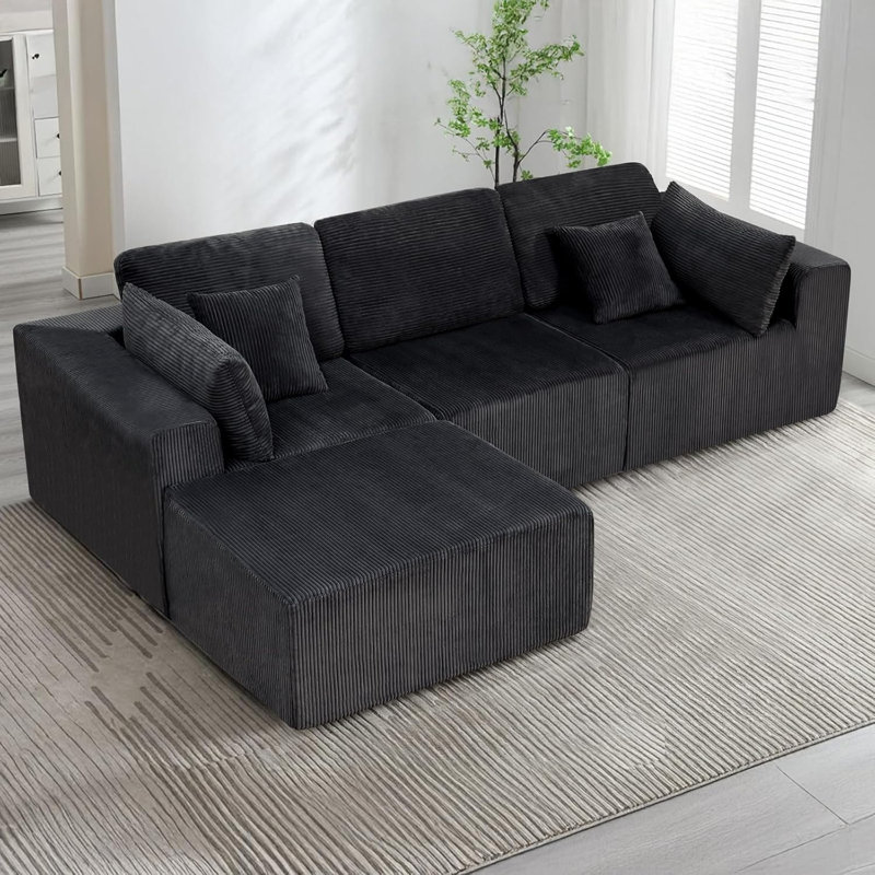 Canapé modulaire Cloud, canapé modulaire modulaire avec assise profonde et repose-pieds, canapé en L confortable avec coussins de 7 pièces, canapé rembourré moderne, canapé en velours côtelé pour le salon