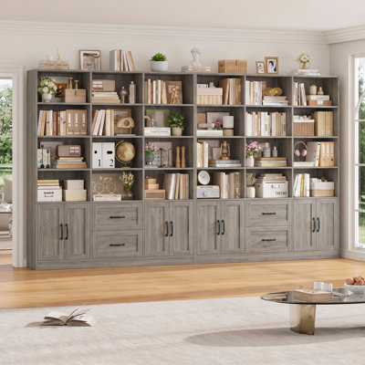 71.3”H × 58.7”W Triple-Wide 6-Tier Bookcase with 4-Tier Open Shelves, 2 Cabinets & 2 Drawers | Tall Storage Cabinet for Home & Office Organization