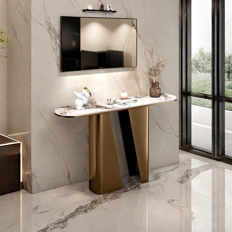 Console Modern Minimalist Art Design, Or champagne, H 33,46 po x l 55,12 po x P 13,78 po, Blanc