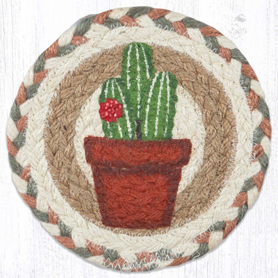 Earth Rugs Cacti 2 sous-verre rond en jute tressé de H 7 po avec plantes grasses du sud-ouest ou Boho