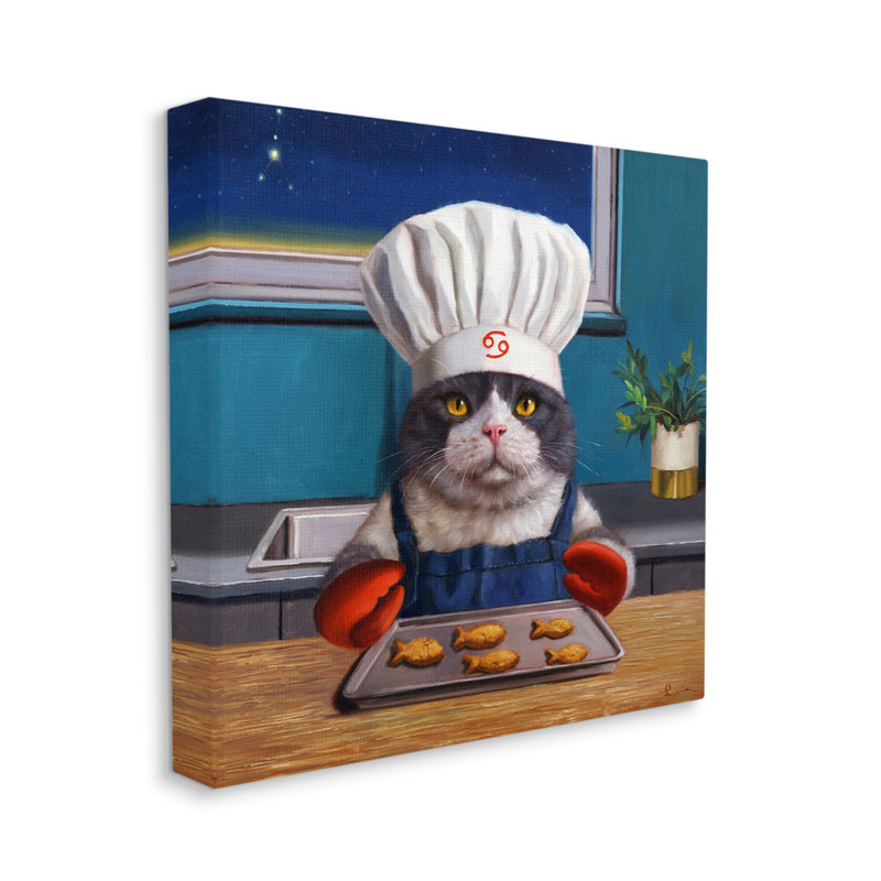 " Fresh Baked Fish Cookies Cat Chef Astrological Symbol " by Lucia Heffernan Painting Print, 17" H x 17" W x 1.5" D