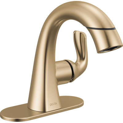 Arvo Brushed Gold Bathroom Faucet with Sprayer, Single Hole Bathroom Sink Faucet with Pull Out Sprayer for Vanity, Push-Pop Drain, Champagne Bronze