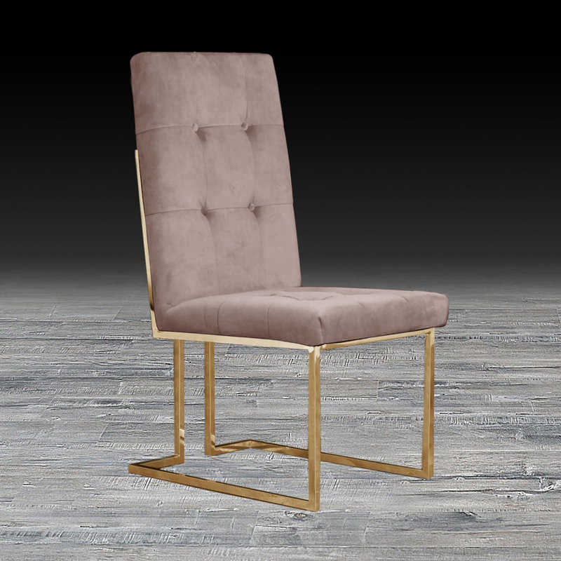19'' H Velvet Upholstered Side Chair, Golden, Taupe