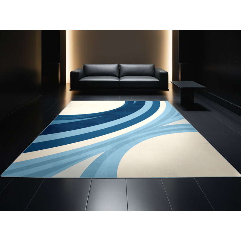 Machine Washable Bracondale Pole Vault Sleek & Chic Modern Arc Rug in Beige – SkyBlue Binding, 5x7