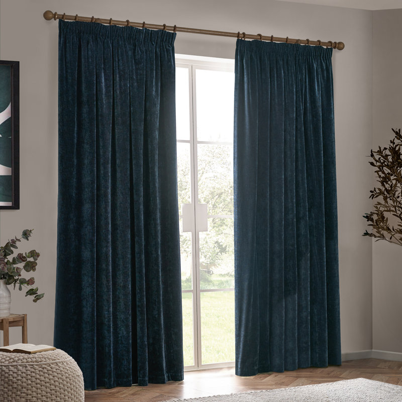 Heavy Chenille Blackout Curtain Panel Pair, 168cm Width x 229cm Drop, Navy