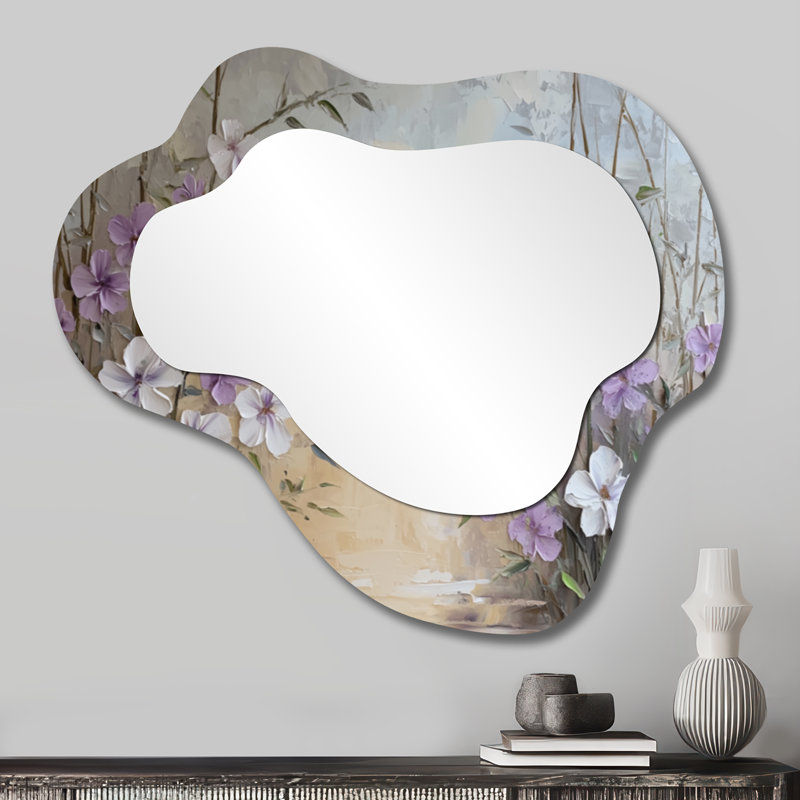 Minimalist Lavender Horizon - miroir asymétrique irrégulier lavande, miroir mural traditionnel, imprimé sur métal