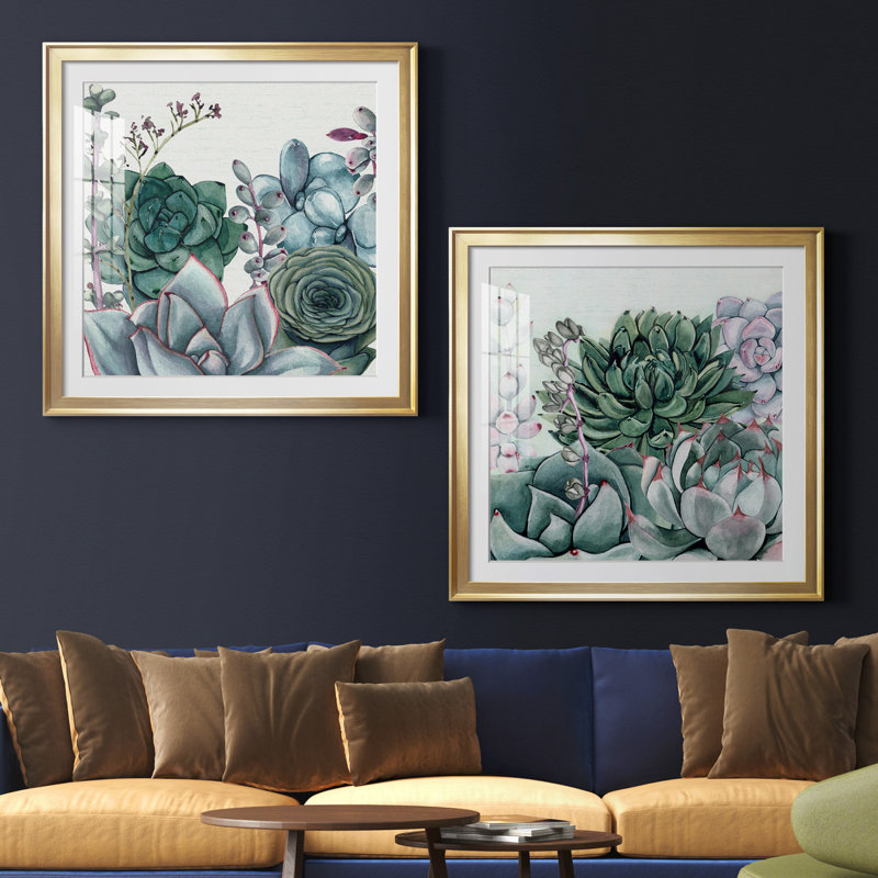 «Succulent Garden I», ensemble de 2 reproductions d'art sur toile, H 30,5 po x l 61 po x P 1,5 po, Toile encadrée dorée