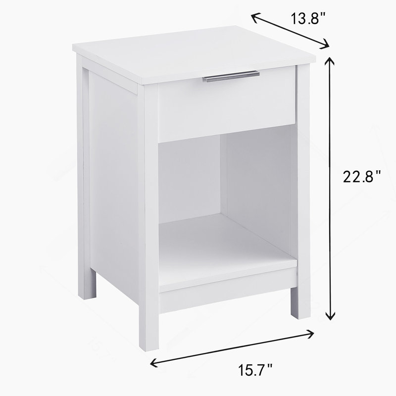 Table de chevet avec tiroir, table de bout à 3 niveaux avec tiroir de rangement et tablette, table de chevet moderne pour chambre à coucher, salon - blanc rétro