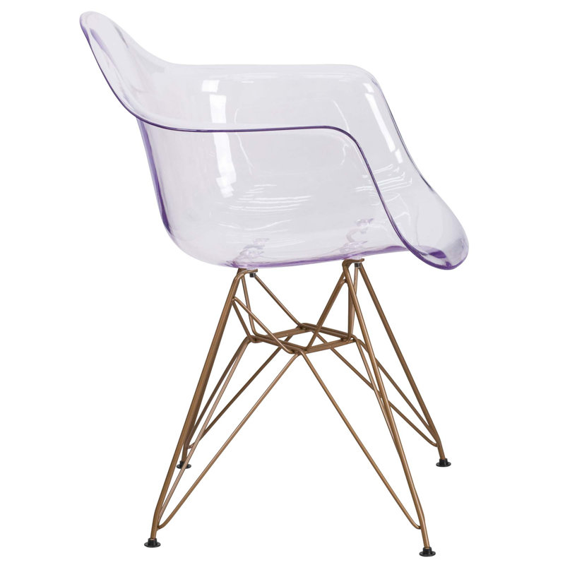 Transparent Side Chair with Curved Arms and Gold Metal Base