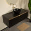 Meuble-lavabo flottant 48 po avec lavabo vasque en pierre noire, plateau en pierre frittée et portes sculptées en sergé - fini noir mat