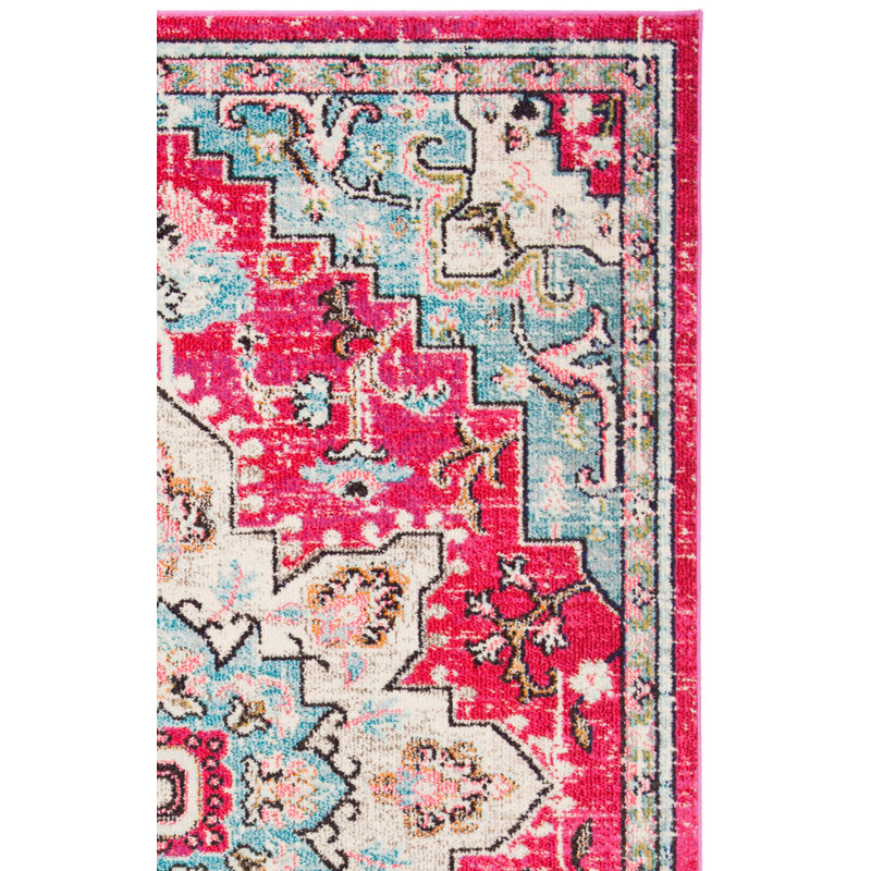 Tapis fuchsia / bleu Felty, Carré 3 pi