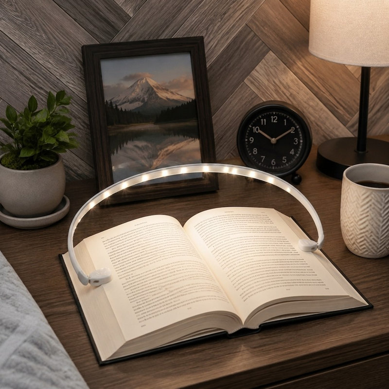 Lampe de lecture DEL blanche rechargeable avec pince réglable et éclairage doux pour les yeux, idéale pour le lit, le bureau, les voyages et la chambre.