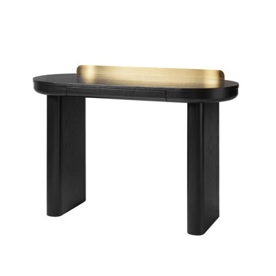 Modern 47.75"W Oval Console Table with Brass Gallery Rail and Storage Drawer
