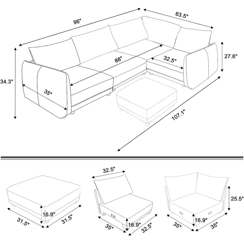 Module pour canapé modulaire modulaire, fauteuil rembourré simple