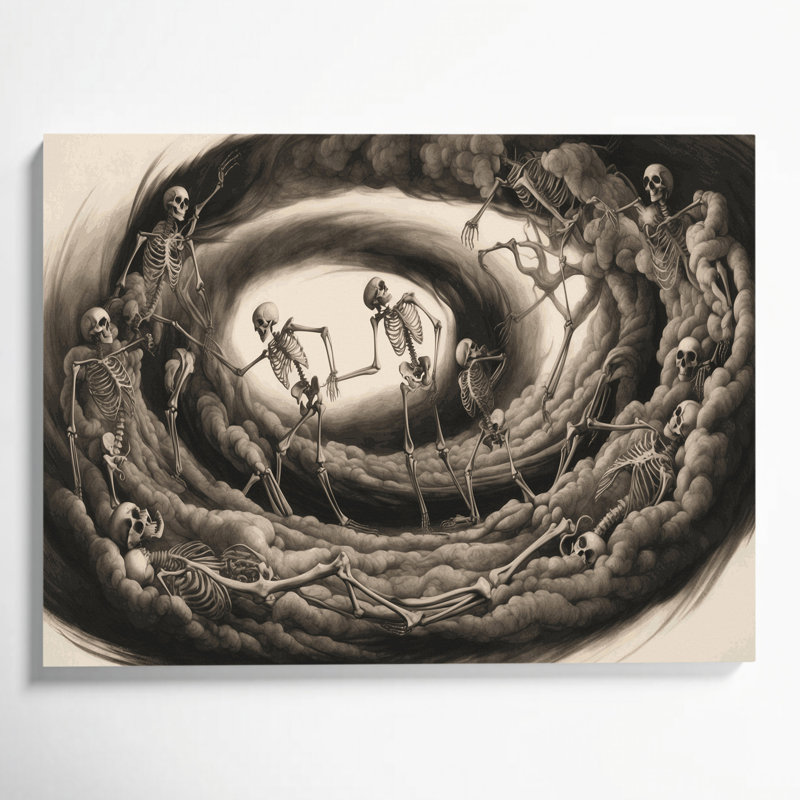 Halloween, squelettes et crânes, art mural sur toile noire, H 16 po x l 20 po