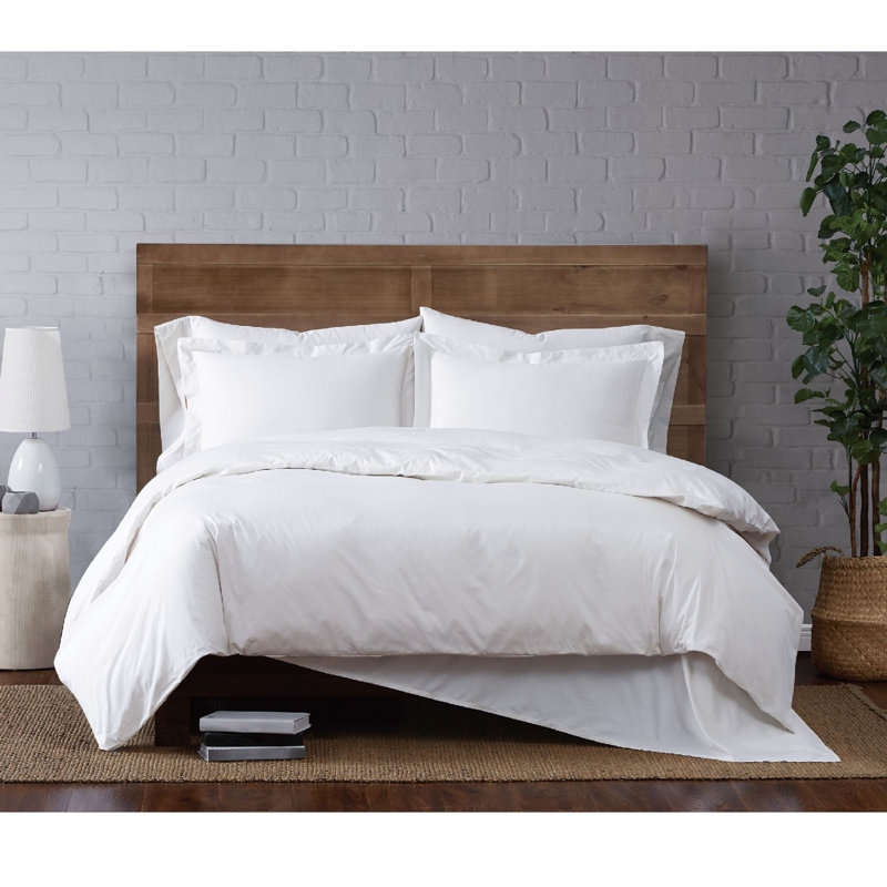 Jededian 100% Cotton Percale Duvet Cover Set, King Duvet Cover + 2 Shams, White