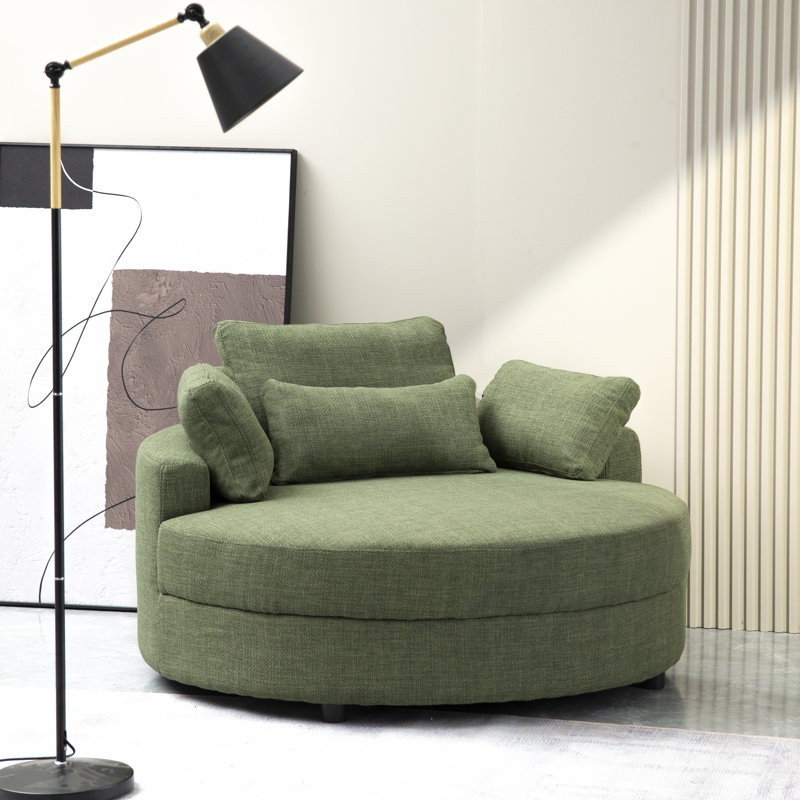 Danieal Upholstered Barrel Chair with Ottoman, Light Green Linen