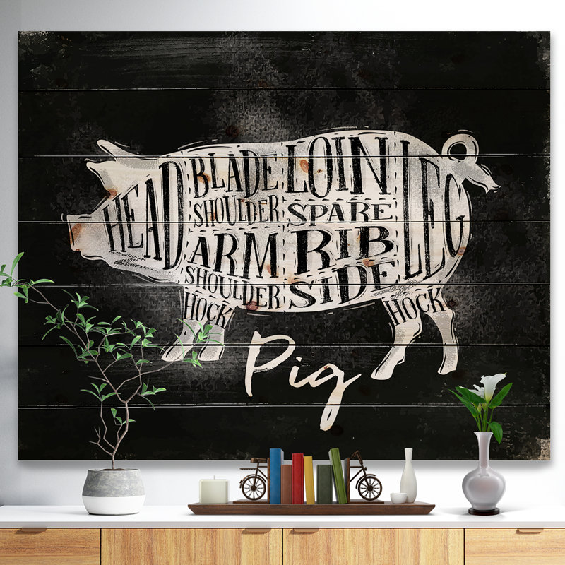 Reproduction d’art textuel, "Pig Pork coupe Scheme", Bois, Bois