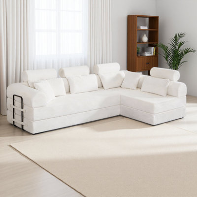Canapé modulaire en forme de L, canapé modulaire compressé en velours côtelé de style minimaliste moderne, déplié en lit, chambre à coucher