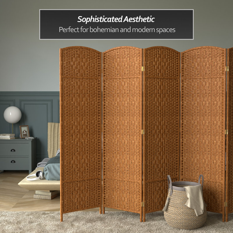 71" Tall Diamond Weave Fiber 6 Panel Room Divider, Dark Beige, 5