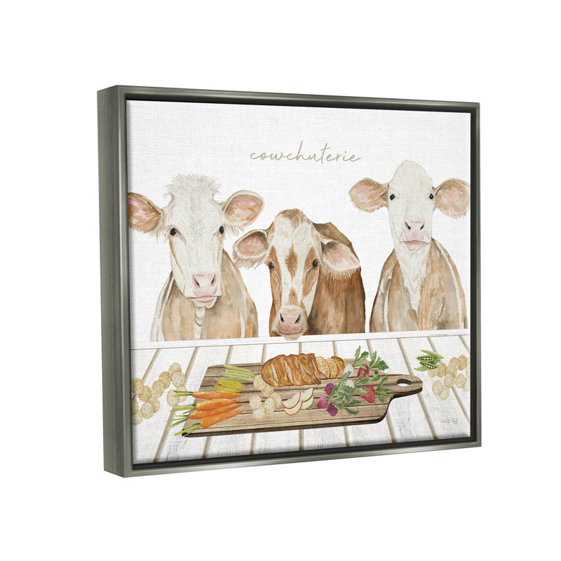 Cowchuterie, vaches drôles encadrées sur bois, impression, H 17 po x l 21 po x P 1,7 po, Cadre flottant gris lustré
