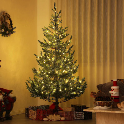 Arbre de Noël artificiel pré-éclairé, cèdre réaliste clairsemé avec lumières et pointes bicolores à DEL, assemblage facile, arbre de Noël à charnières pour les vacances de bureau à domicile, vert