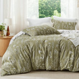 Ensemble d'édredon pour lit simple - ensemble de lit, jolie literie à motif floral, édredon réversible doux à fleurs botaniques et taie décorative