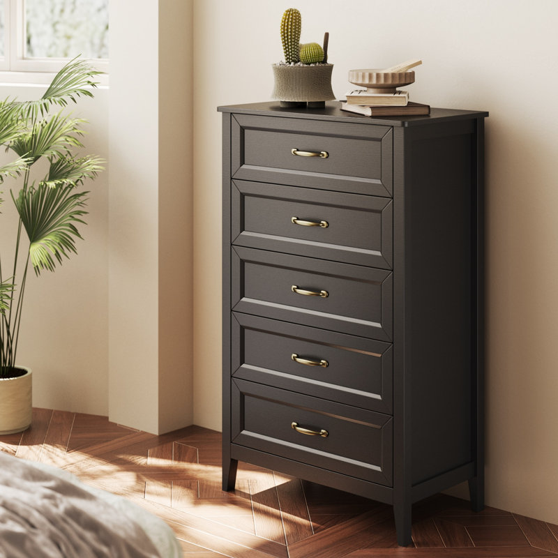 27.6-inch wide five-drawer dressing table/storage cabinet, Black