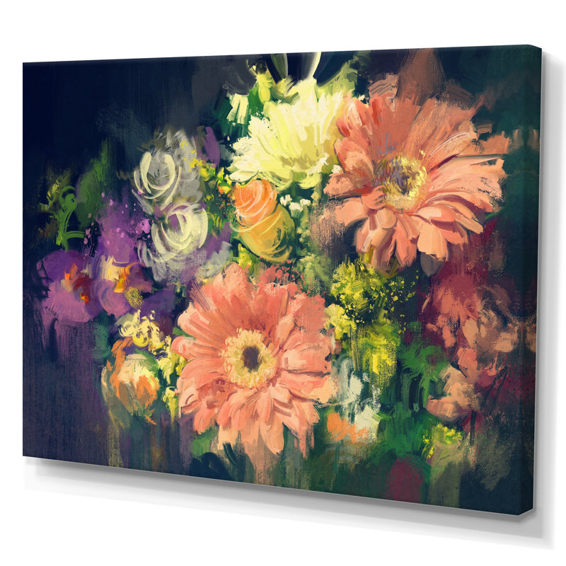 «Grunge Pastel Bouquet Of Flowers», reproduction sur toile, H 16 po x l 32 po x P 1 po, Toile tendue