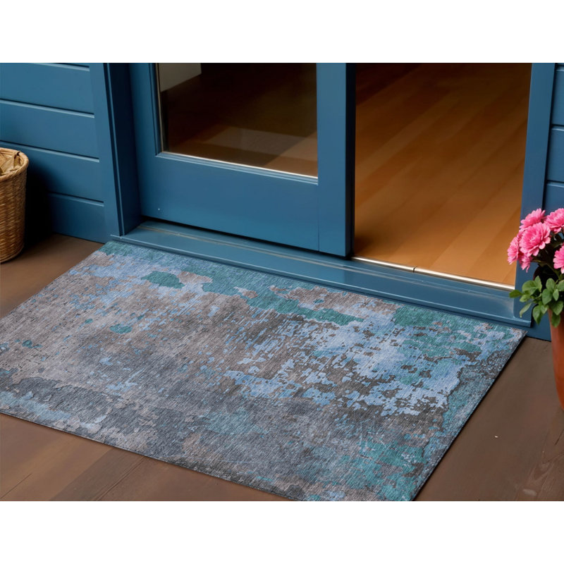 Tapis intérieur / extérieur 3 pi x 5 pi bleu sarcelle et bleu ciel Arpin
