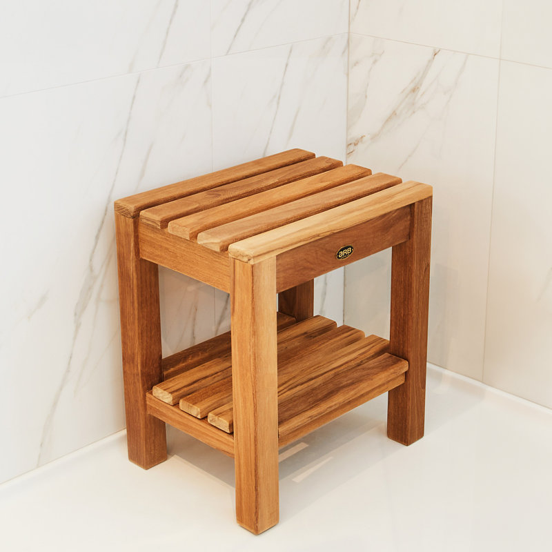 Teak Shower Bench, 17.75" H x 15.75" W x 12.25" D