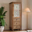 Armoire de rangement rustique en bois avec porte découpée décorative et 3 tiroirs, grand organisateur étroit pour le salon, la chambre à coucher