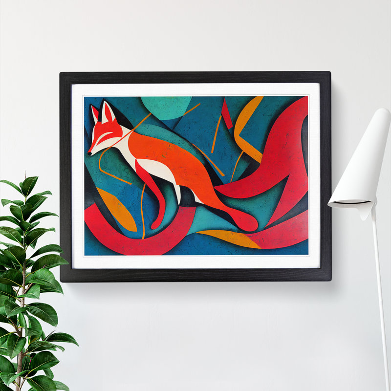Cracking Abstract Fox 1 Piece Single Picture Frame Wall Art, 46cm H x 64cm W x 2cm D, Black