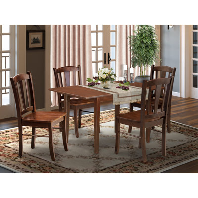 5 Piece Dining Table Set for 4 Includes a Rectangle Kitchen Table with Butterfly Leaf and 4 Dining Room Chairs, Mahogany