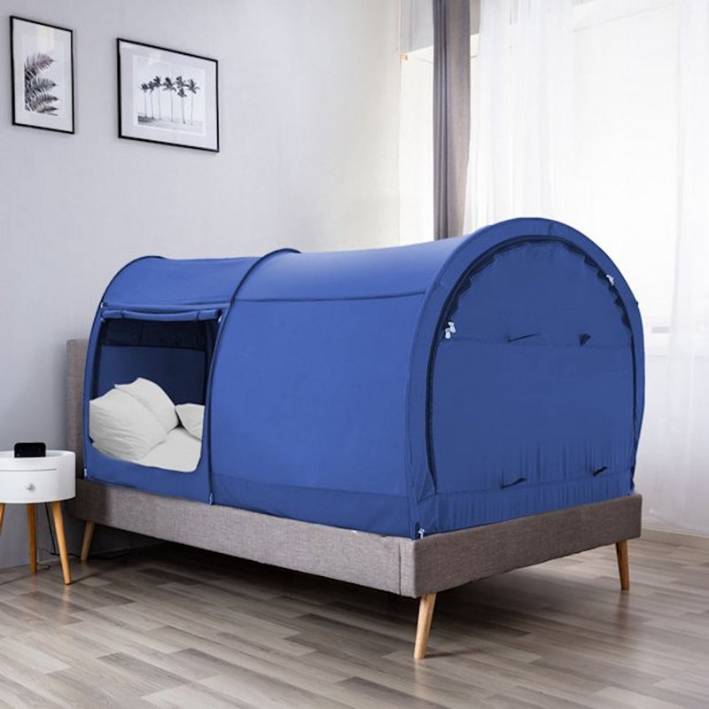 Portable Polyester Zipper Bed Canopy Privacy Space, Queen, Charcoal