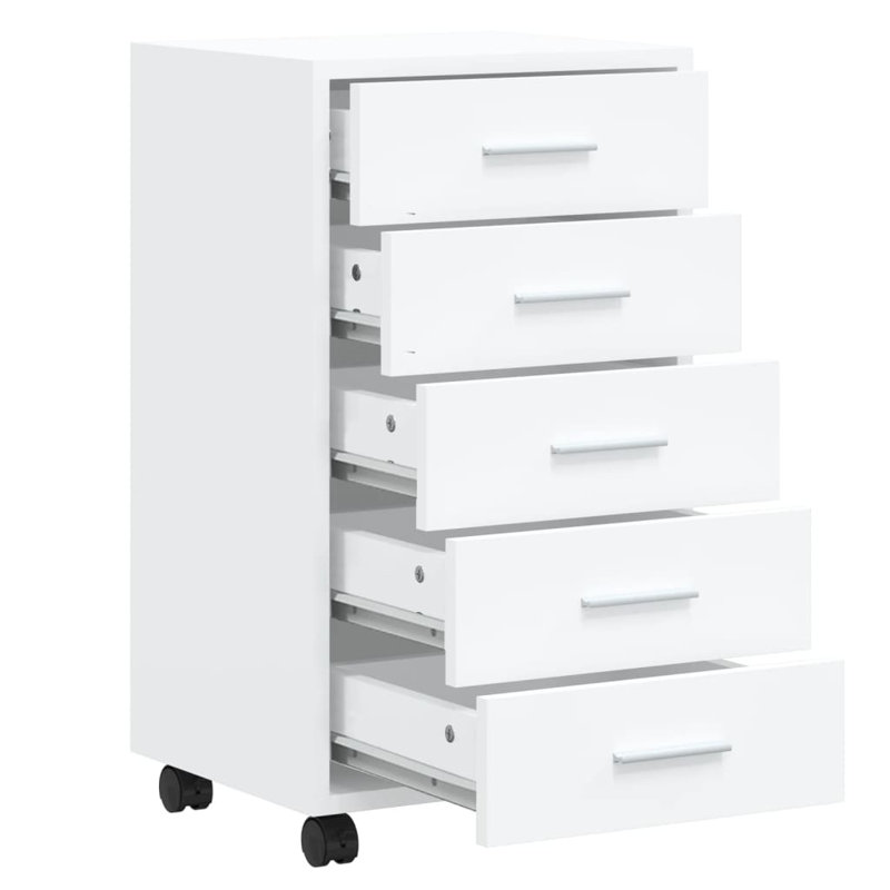 vidaXL Drawer Cabinet Engineered wood, Aluminum Medium, High Gloss White