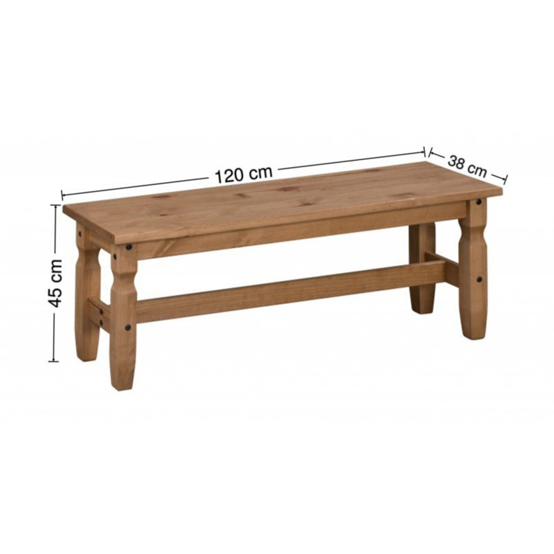 Bridewell Solid Wood Bench, 45 x 120 x 38cm