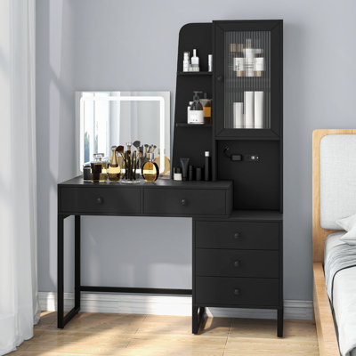 Makeup Vanity Mirror Makeup Vanity Table with Charging Station & Storage Shelf