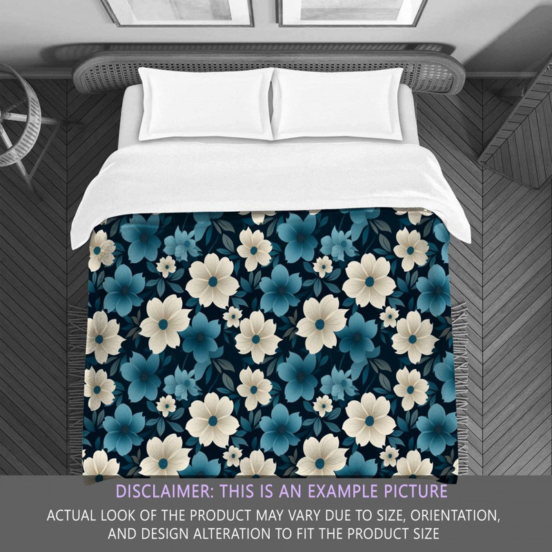 Polyester Floral Comforter, Navy/Green, Twin Comforter