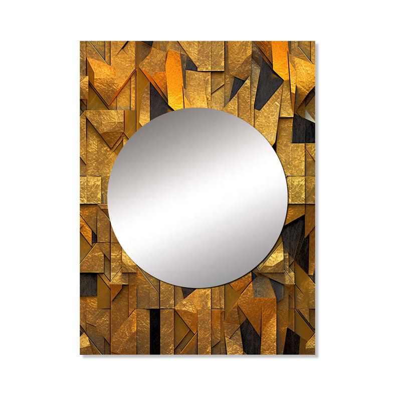 Awen doré noir fractal Tide VI - miroir décoratif de fractales, grand miroir mural moderne, art imprimé en métal