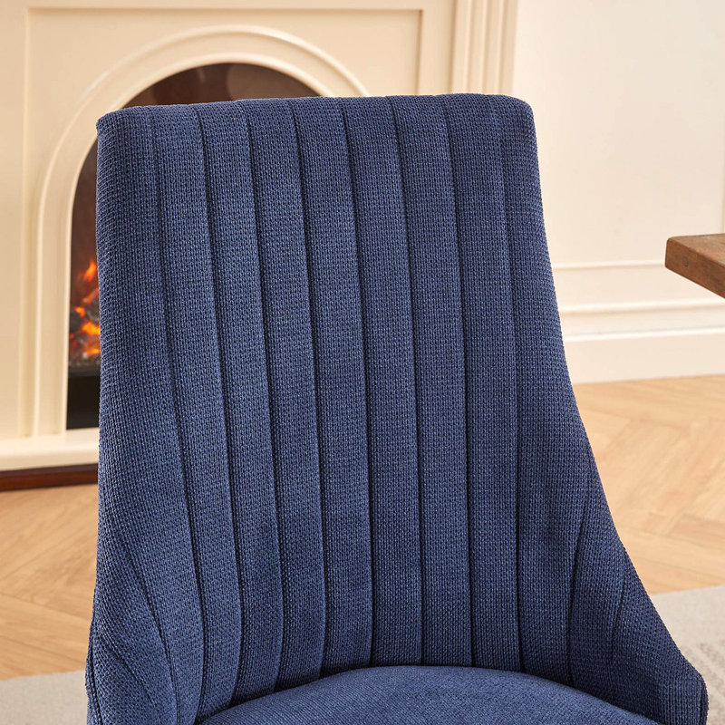 Chaise d'appoint en rayonne de chenille pour salle à manger en rayonne et chenille, Bleu, Noyer
