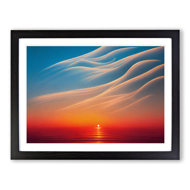 XH1022-5357X Joyous Sunset Seascape - Single Picture Frame Print, 25cm H x 34cm W x 2cm D, Black