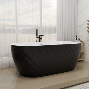 Colour 59" x 28" Freestanding Acrylic Soaking Bathtub, Lozenge Texture Surface with Chrome Drain & Non-Slip Design, cUPC-Certified for Modern Luxury Bathrooms