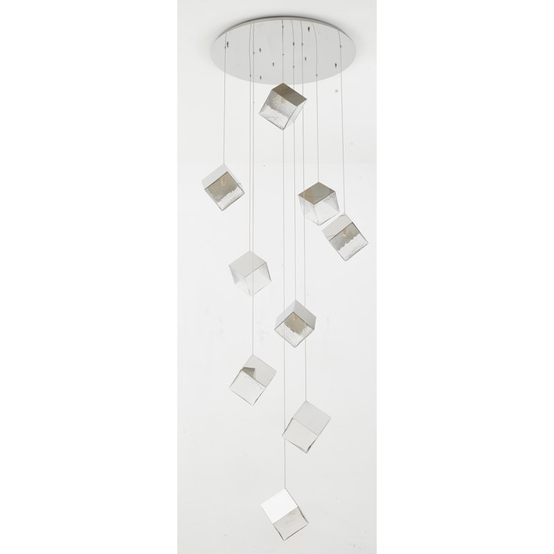 Lustre cube moderne en verre 9 lumières , Chrome